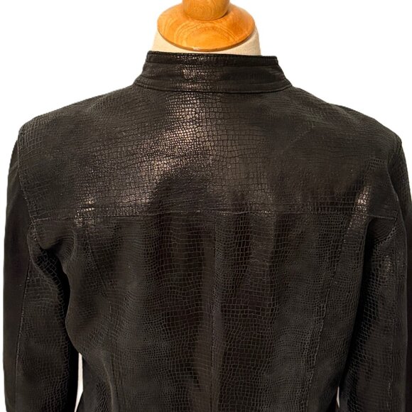 Moto Black Leather Jacket Womens Reptile Large Full Zip Lizard Biker i.e. Edgy - Picture 8 of 11